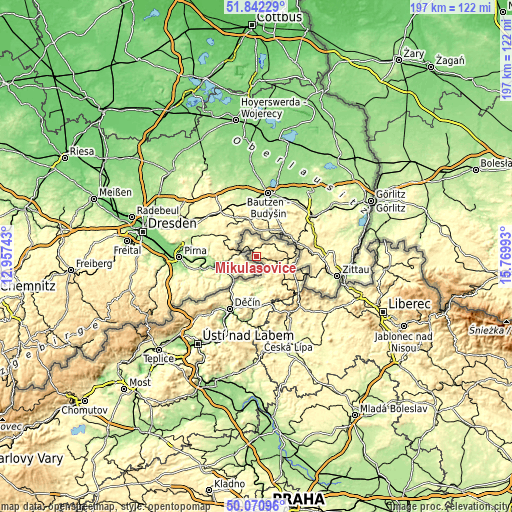 Topographic map of Mikulášovice