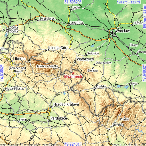 Topographic map of Meziměstí