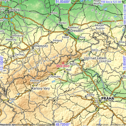 Topographic map of Meziboři