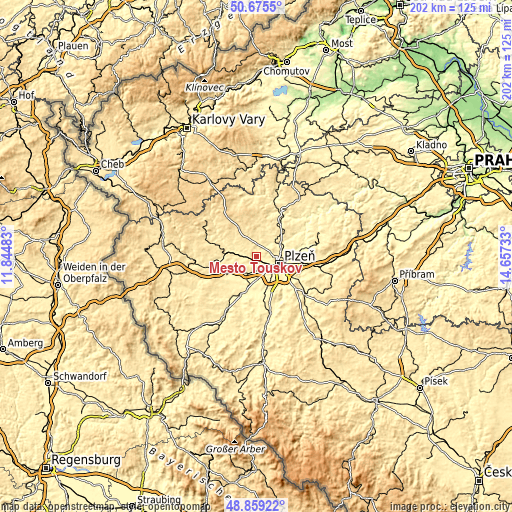 Topographic map of Město Touškov
