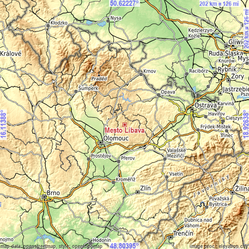 Topographic map of Město Libavá