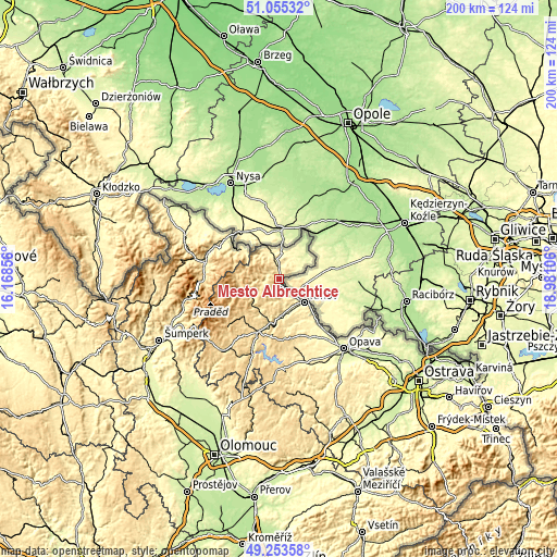 Topographic map of Město Albrechtice