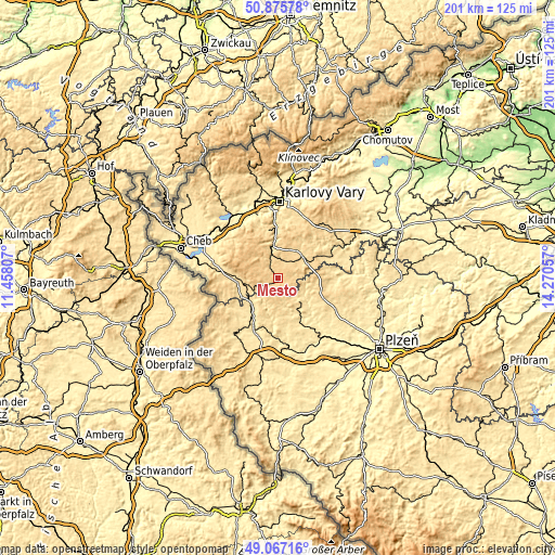 Topographic map of Město