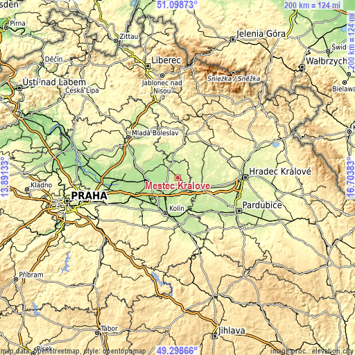 Topographic map of Městec Králové