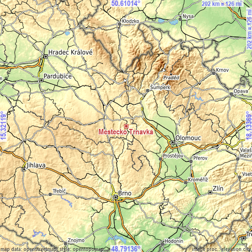 Topographic map of Městečko Trnávka