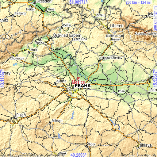 Topographic map of Měšice