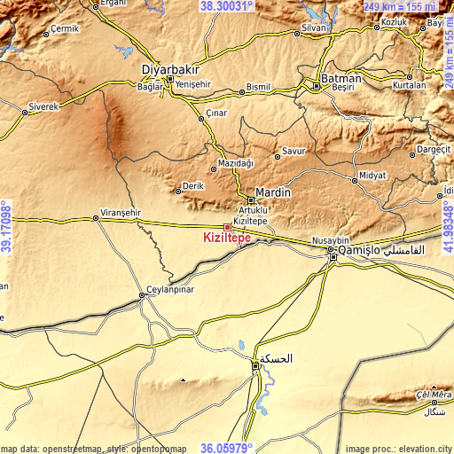 Topographic map of Kızıltepe