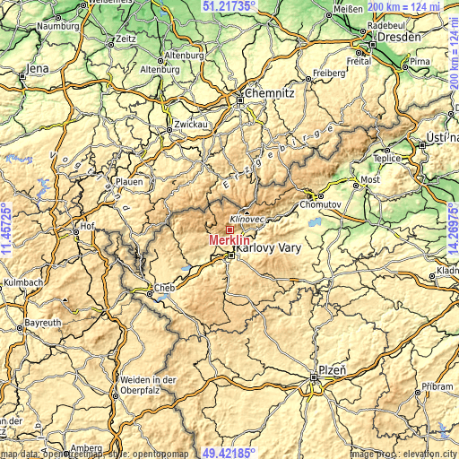 Topographic map of Merklín