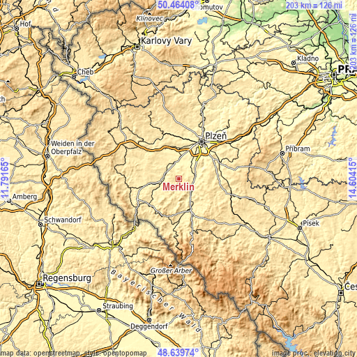 Topographic map of Merklín