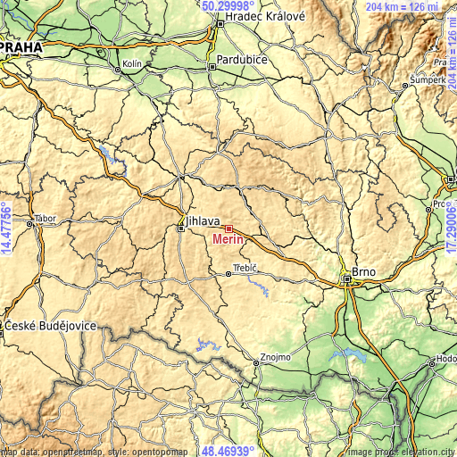 Topographic map of Měřín