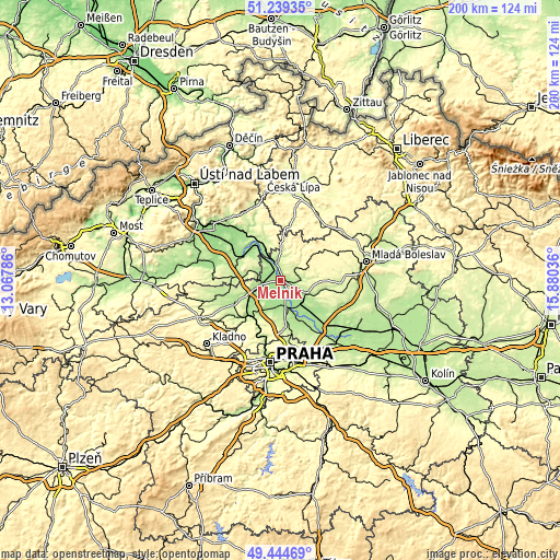 Topographic map of Mělník