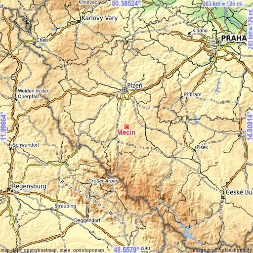 Topographic map of Měčín