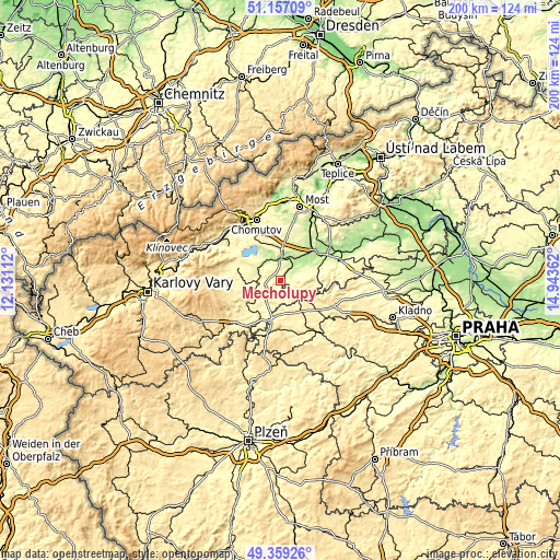 Topographic map of Měcholupy