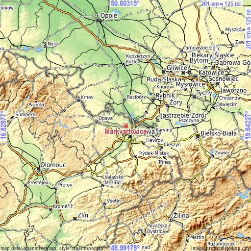 Topographic map of Markvartovice