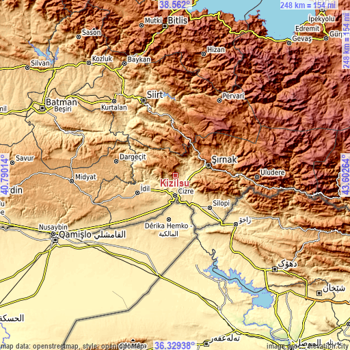 Topographic map of Kızılsu