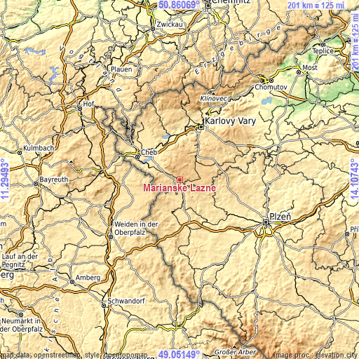 Topographic map of Mariánské Lázně