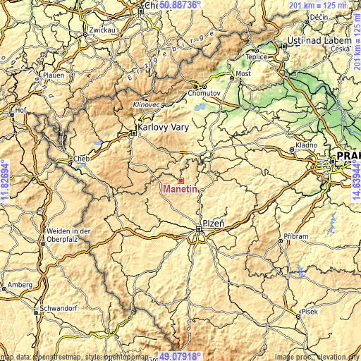 Topographic map of Manětín