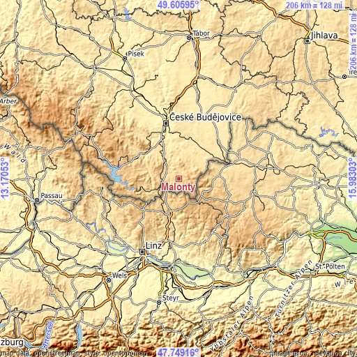 Topographic map of Malonty