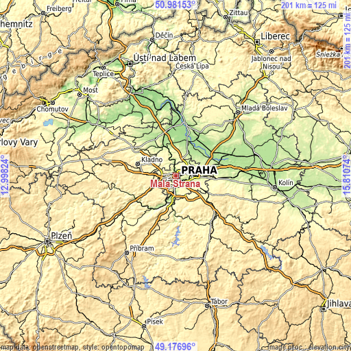 Topographic map of Malá Strana