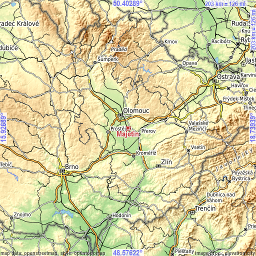 Topographic map of Majetín