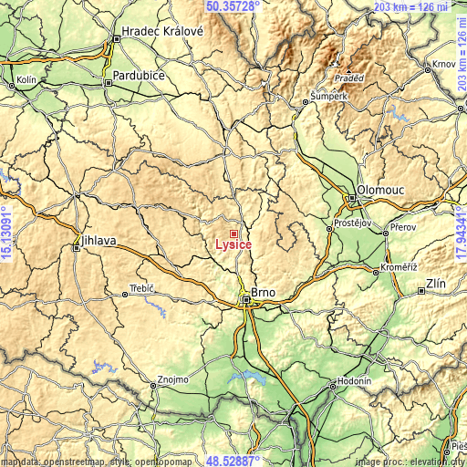 Topographic map of Lysice