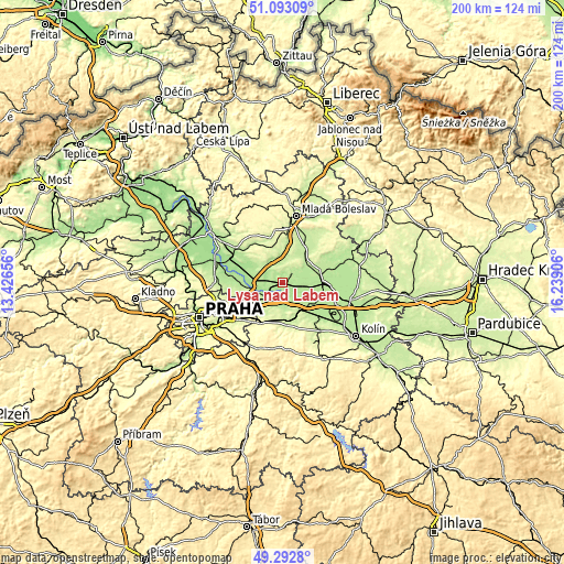 Topographic map of Lysá nad Labem