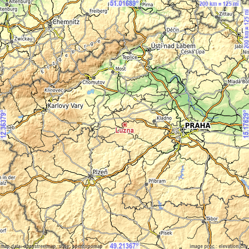 Topographic map of Lužná