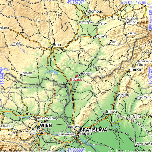 Topographic map of Lužice