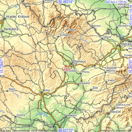 Topographic map of Lutín