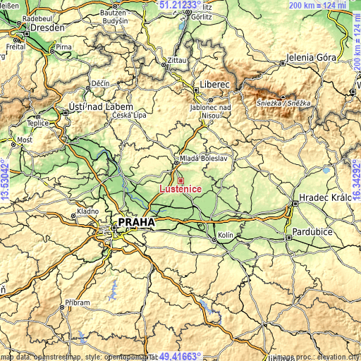 Topographic map of Luštěnice