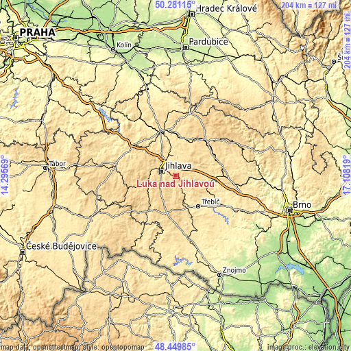 Topographic map of Luka nad Jihlavou