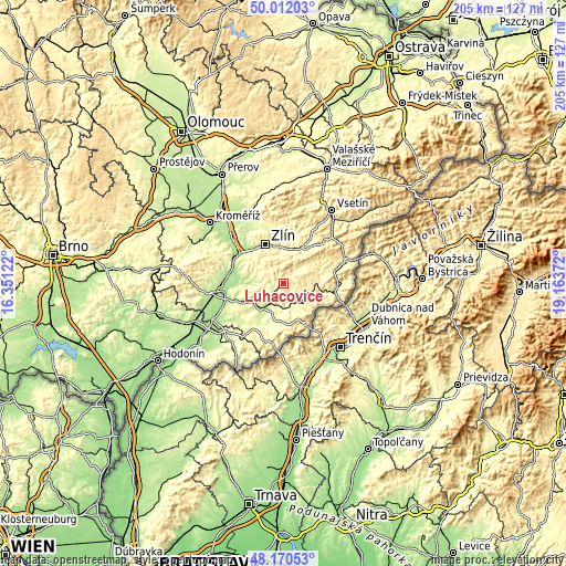 Topographic map of Luhačovice