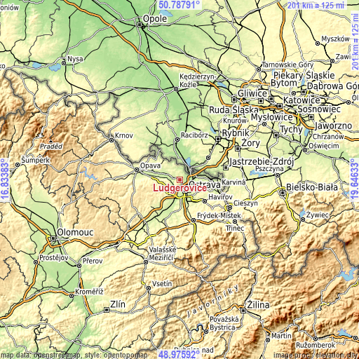 Topographic map of Ludgeřovice