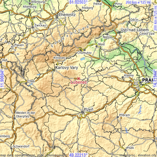 Topographic map of Lubenec