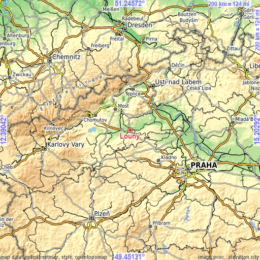 Topographic map of Louny