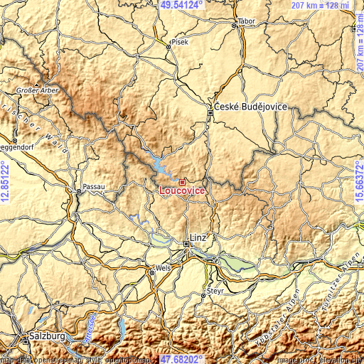 Topographic map of Loučovice