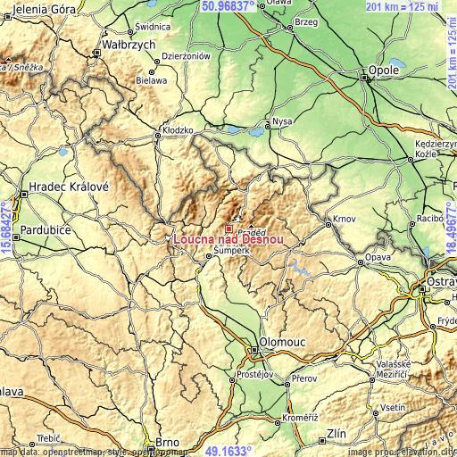 Topographic map of Loučná nad Desnou