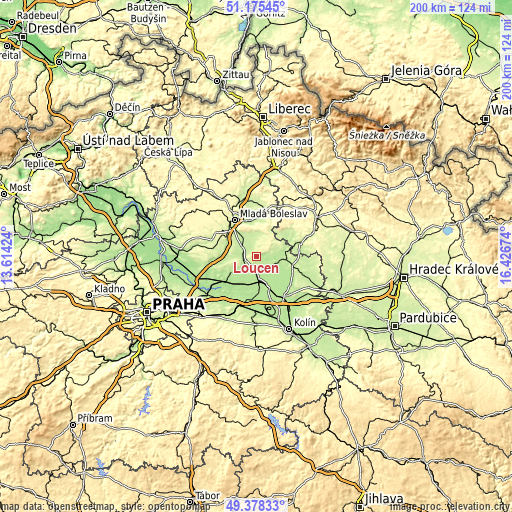 Topographic map of Loučeň