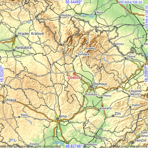 Topographic map of Loštice