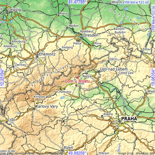 Topographic map of Lom u Mostu