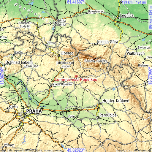 Topographic map of Lomnice nad Popelkou