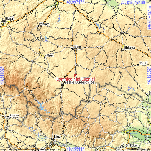 Topographic map of Lomnice nad Lužnicí