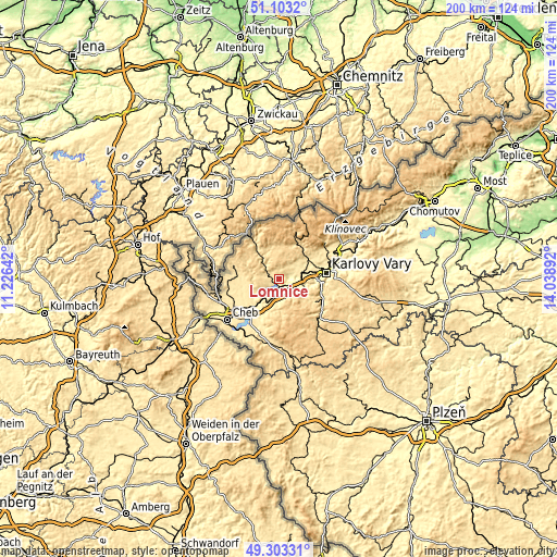Topographic map of Lomnice