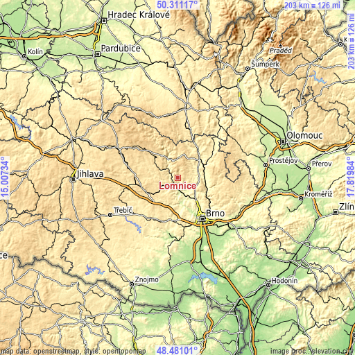 Topographic map of Lomnice