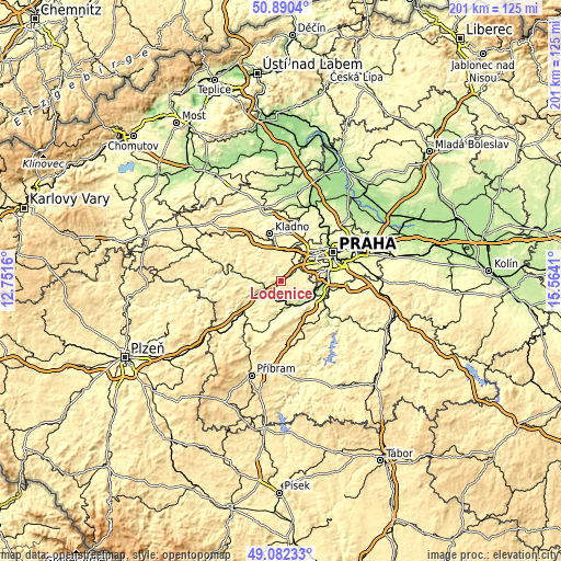 Topographic map of Loděnice