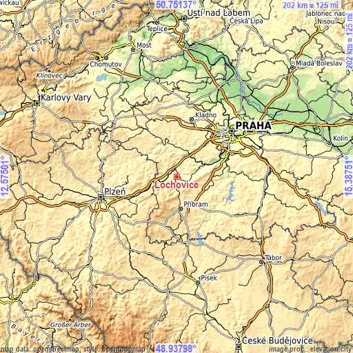 Topographic map of Lochovice