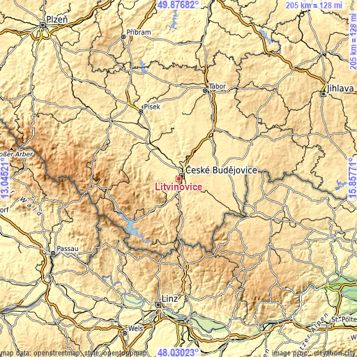 Topographic map of Litvínovice