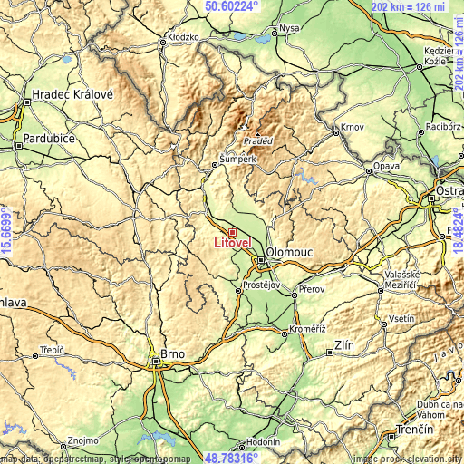 Topographic map of Litovel