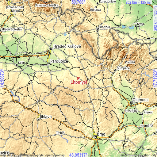 Topographic map of Litomyšl