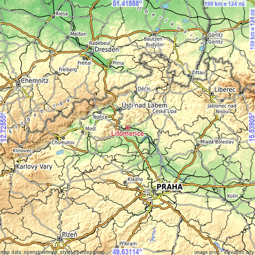 Topographic map of Litoměřice
